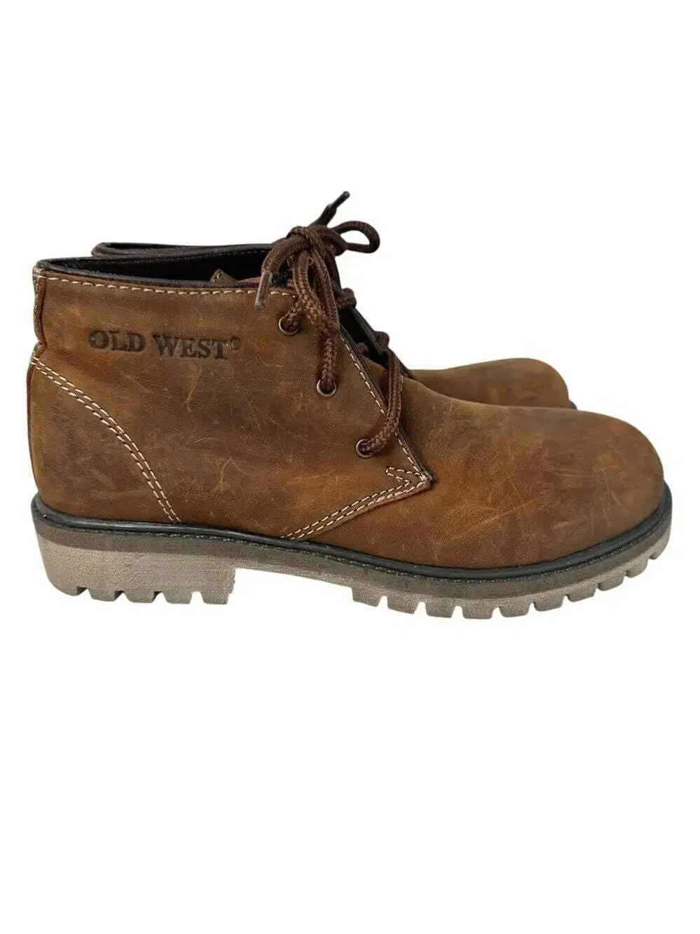 NWT Old West Boots Big Kids Size 4.5D Brown Leather Rough Outdoors Rugged